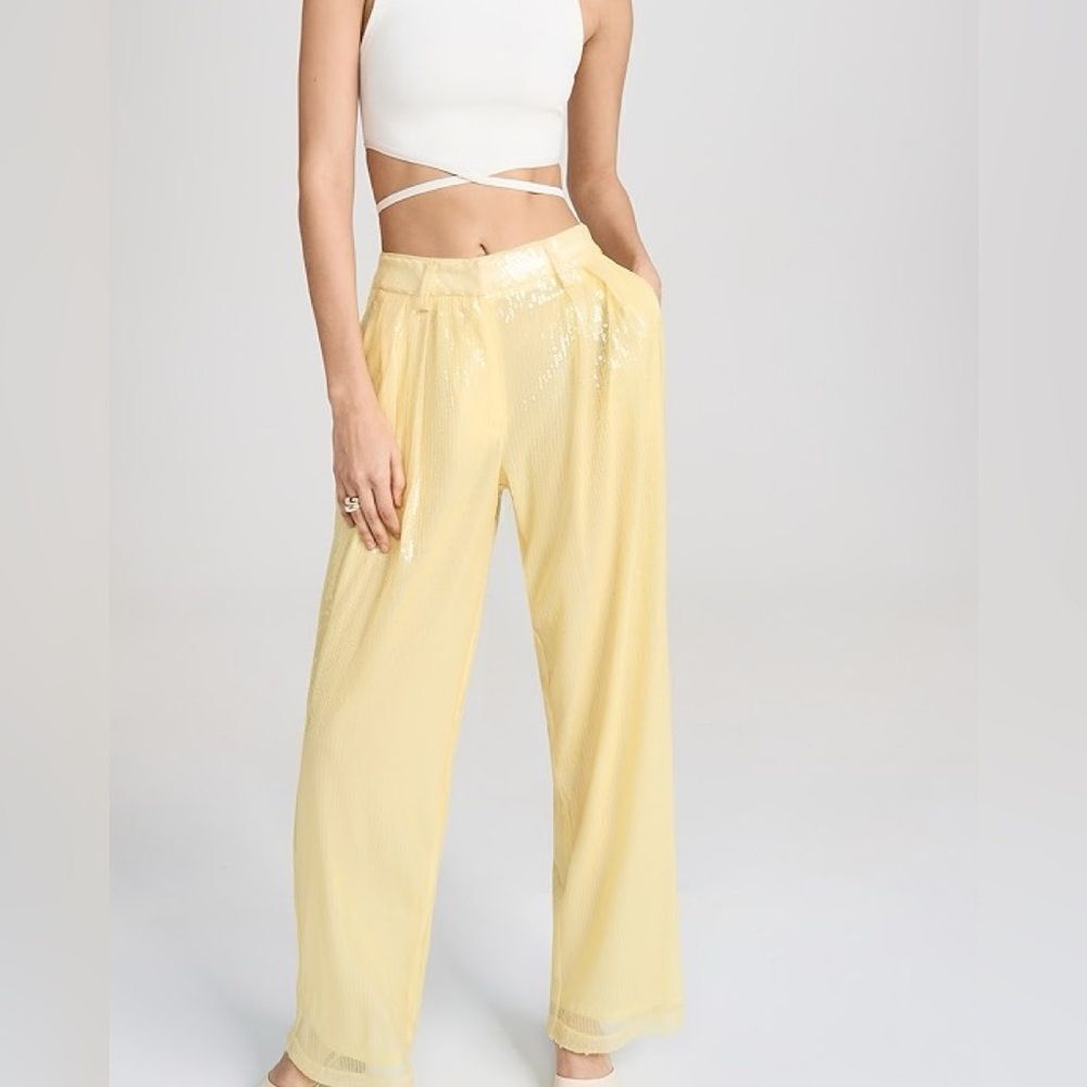 Staud Nwt Luisa Pleated Sequined Wide Leg Pants Yellow Size 0 Msrp $450